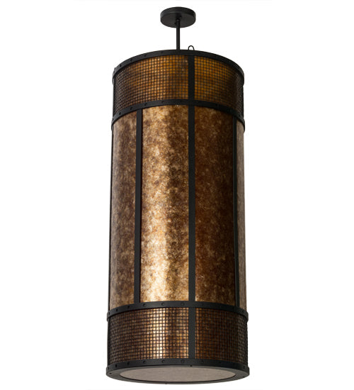 Meyda Lighting Cilindro 22" 8-Light Textured Black Golpe Pendant Light With Amber Mica Shade Glass