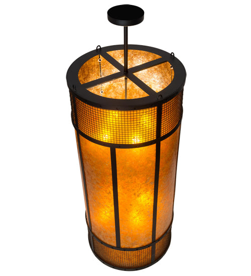Meyda Lighting Cilindro 22" 8-Light Textured Black Golpe Pendant Light With Amber Mica Shade Glass