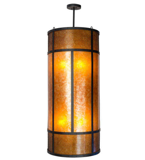 Meyda Lighting Cilindro 22" 8-Light Textured Black Golpe Pendant Light With Amber Mica Shade Glass