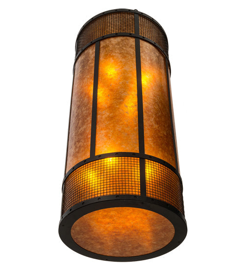 Meyda Lighting Cilindro 22" 8-Light Textured Black Golpe Pendant Light With Amber Mica Shade Glass