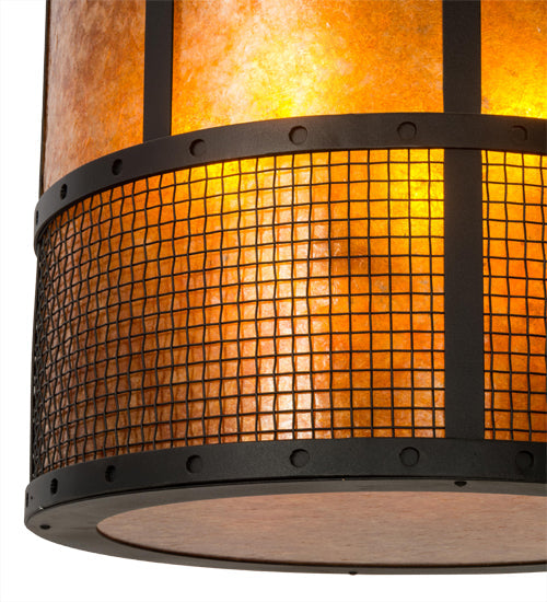 Meyda Lighting Cilindro 22" 8-Light Textured Black Golpe Pendant Light With Amber Mica Shade Glass