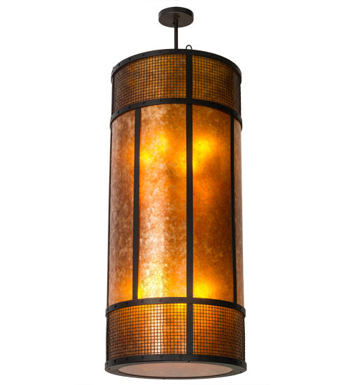 Meyda Lighting Cilindro 22" 8-Light Textured Black Golpe Pendant Light With Amber Mica Shade Glass