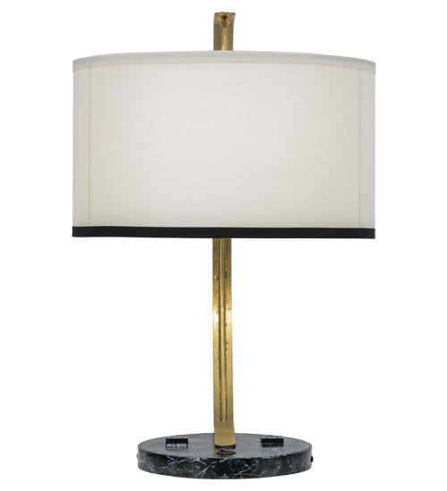 Meyda Lighting Cilindro 22" Faux Black Marble Madrona Table Lamp With White Linen Shade