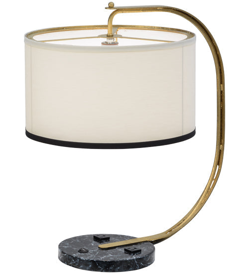 Meyda Lighting Cilindro 22" Faux Black Marble Madrona Table Lamp With White Linen Shade