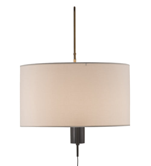 Meyda Lighting Cilindro 22" Solar Black & Brass Swing Arm Wall Sconce With White Linen Textrene Shade