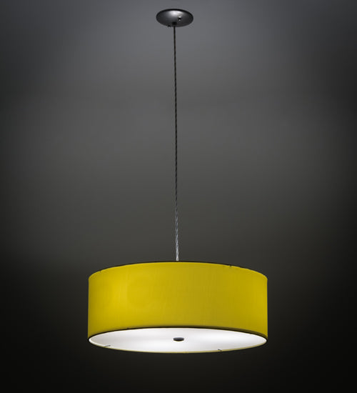 Meyda Lighting Cilindro 23" 3-Light Sparkle Silver Pendant Light With Yellow & White Textrene Shade