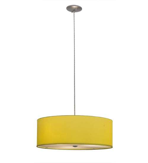 Meyda Lighting Cilindro 23" 3-Light Sparkle Silver Pendant Light With Yellow & White Textrene Shade