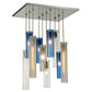 Meyda Lighting Cilindro 24" 10-Light Nickel Cascading Pendant Light With Clear and Blue Shade Glass