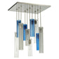 Meyda Lighting Cilindro 24" 10-Light Nickel Cascading Pendant Light With Clear and Blue Shade Glass