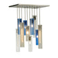 Meyda Lighting Cilindro 24" 10-Light Nickel Cascading Pendant Light With Clear and Blue Shade Glass