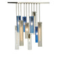 Meyda Lighting Cilindro 24" 10-Light Nickel Cascading Pendant Light With Clear and Blue Shade Glass