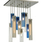 Meyda Lighting Cilindro 24" 10-Light Nickel Cascading Pendant Light With Clear and Blue Shade Glass