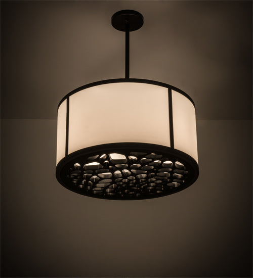 Meyda Lighting Cilindro 24" 2-Light Matte Black Pendant Light With Contrail Mist Idalight & Black Mist Idalight Shade