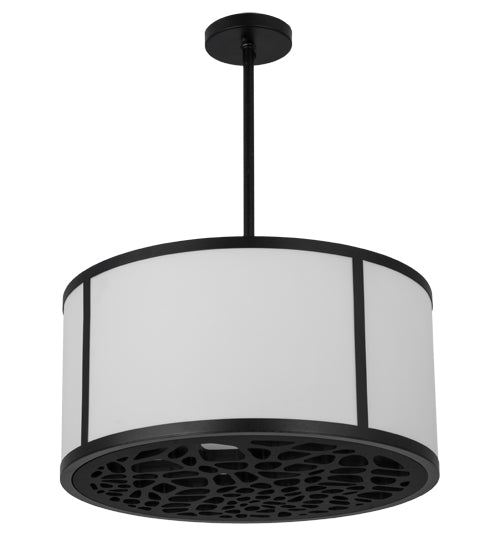 Meyda Lighting Cilindro 24" 2-Light Matte Black Pendant Light With Contrail Mist Idalight & Black Mist Idalight Shade