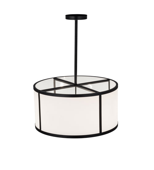 Meyda Lighting Cilindro 24" 2-Light Matte Black Pendant Light With Contrail Mist Idalight & Black Mist Idalight Shade