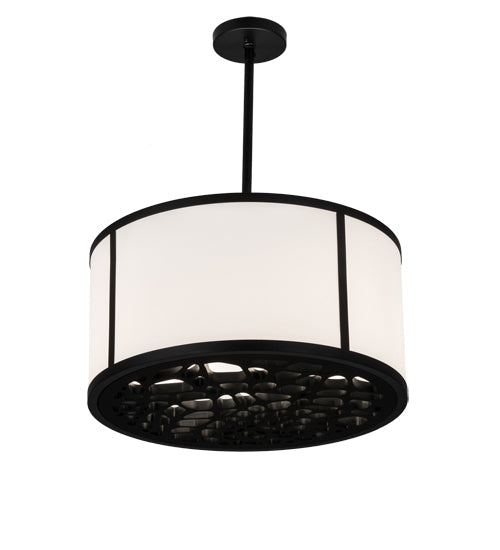 Meyda Lighting Cilindro 24" 2-Light Matte Black Pendant Light With Contrail Mist Idalight & Black Mist Idalight Shade