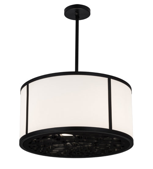 Meyda Lighting Cilindro 24" 2-Light Matte Black Pendant Light With Contrail Mist Idalight & Black Mist Idalight Shade