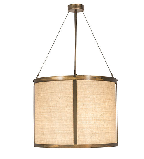 Meyda Lighting Cilindro 24" 3-Light Antique Copper Pendant Light With Brown Burlap Textrene & White Statuario Idalight Shade