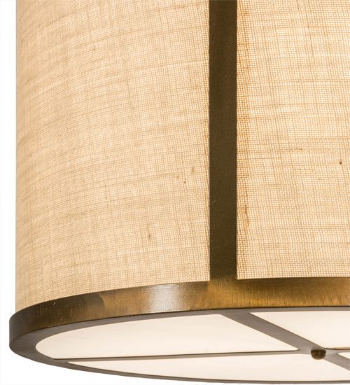 Meyda Lighting Cilindro 24" 3-Light Antique Copper Pendant Light With Brown Burlap Textrene & White Statuario Idalight Shade