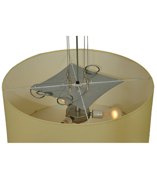 Meyda Lighting Cilindro 24" 3-Light Extreme Chrome Pendant Light With Beige Textrene & Statuario Idalight Shade