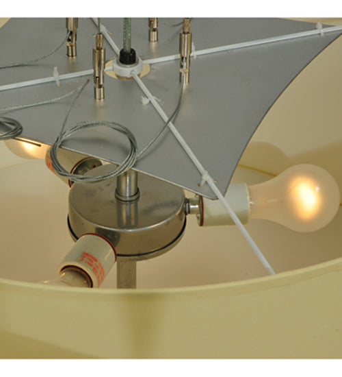 Meyda Lighting Cilindro 24" 3-Light Extreme Chrome Pendant Light With Beige Textrene & Statuario Idalight Shade
