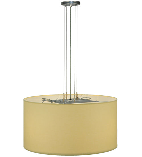 Meyda Lighting Cilindro 24" 3-Light Extreme Chrome Pendant Light With Beige Textrene & Statuario Idalight Shade