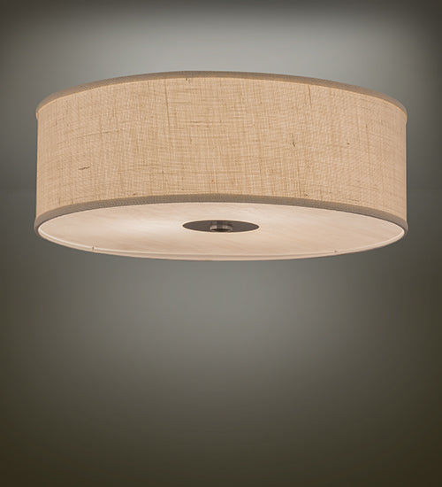 Meyda Lighting Cilindro 24" 3-Light Nickel Flush Mount Light With Beige Burlap Shade