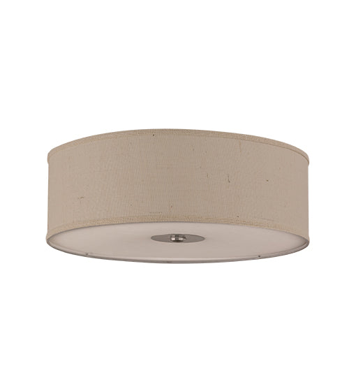 Meyda Lighting Cilindro 24" 3-Light Nickel Flush Mount Light With Beige Burlap Shade