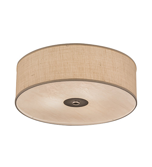 Meyda Lighting Cilindro 24" 3-Light Nickel Flush Mount Light With Beige Burlap Shade
