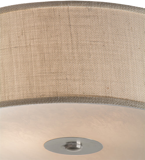 Meyda Lighting Cilindro 24" 3-Light Nickel Flush Mount Light With Beige Burlap Shade