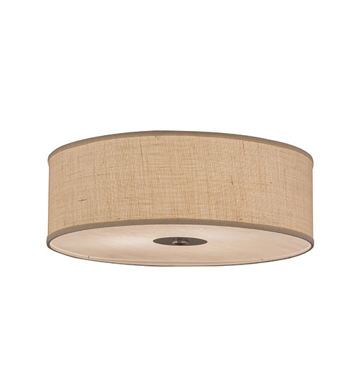 Meyda Lighting Cilindro 24" 3-Light Nickel Flush Mount Light With Beige Burlap Shade