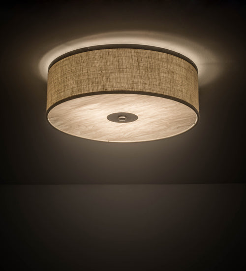 Meyda Lighting Cilindro 24" 3-Light Nickel Flush Mount Light With Beige Textrene Shade