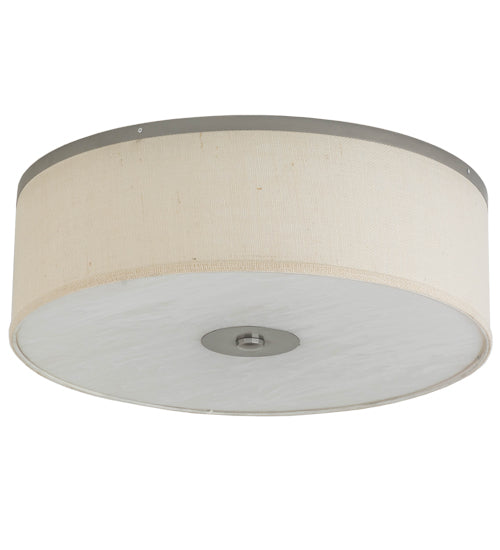 Meyda Lighting Cilindro 24" 3-Light Nickel Flush Mount Light With Beige Textrene Shade