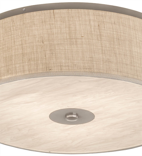 Meyda Lighting Cilindro 24" 3-Light Nickel Flush Mount Light With Beige Textrene Shade