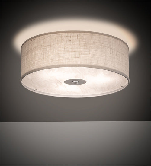 Meyda Lighting Cilindro 24" 3-Light Nickel Flush Mount Light With Eggshell Fabric & Angelwing Idalight Shade