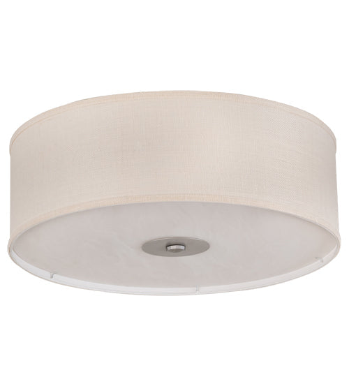 Meyda Lighting Cilindro 24" 3-Light Nickel Flush Mount Light With Eggshell Fabric & Angelwing Idalight Shade
