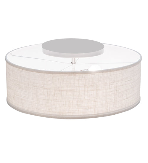 Meyda Lighting Cilindro 24" 3-Light Nickel Flush Mount Light With Eggshell Fabric & Angelwing Idalight Shade