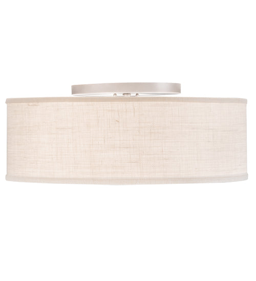 Meyda Lighting Cilindro 24" 3-Light Nickel Flush Mount Light With Eggshell Fabric & Angelwing Idalight Shade