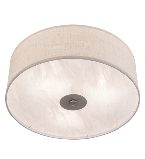 Meyda Lighting Cilindro 24" 3-Light Nickel Flush Mount Light With Eggshell Fabric & Angelwing Idalight Shade