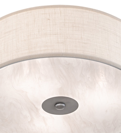 Meyda Lighting Cilindro 24" 3-Light Nickel Flush Mount Light With Eggshell Fabric & Angelwing Idalight Shade