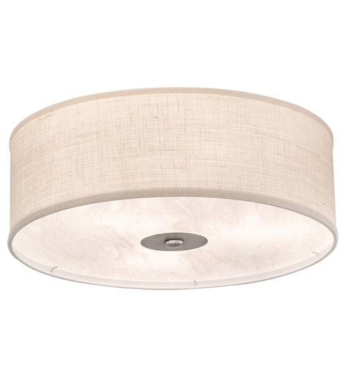 Meyda Lighting Cilindro 24" 3-Light Nickel Flush Mount Light With Eggshell Fabric & Angelwing Idalight Shade