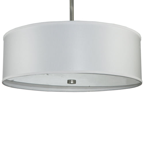 Meyda Lighting Cilindro 24" 3-Light Nickel Powder Coat Pendant Light With White Trilam Textrene Shade