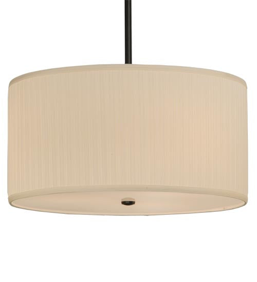 Meyda Lighting Cilindro 24" 3-Light Solar Black Pendant Light With Cream Mushroom Pleated Textrene Shade