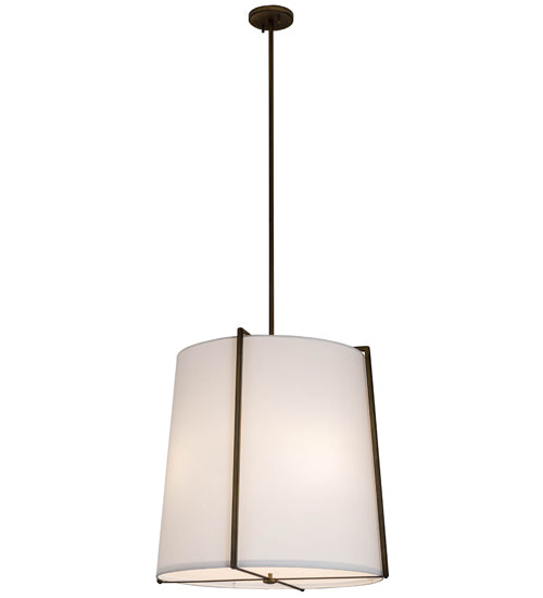 Meyda Lighting Cilindro 24" 4-Light Aged Brass Structure Pendant Light With White Textene Shade