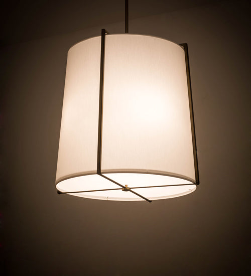 Meyda Lighting Cilindro 24" 4-Light Aged Brass Structure Pendant Light With White Textene Shade
