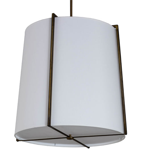 Meyda Lighting Cilindro 24" 4-Light Aged Brass Structure Pendant Light With White Textene Shade