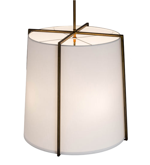 Meyda Lighting Cilindro 24" 4-Light Aged Brass Structure Pendant Light With White Textene Shade