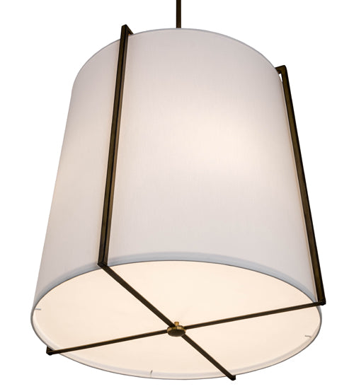 Meyda Lighting Cilindro 24" 4-Light Aged Brass Structure Pendant Light With White Textene Shade