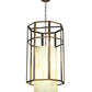 Meyda Lighting Cilindro 24" 4-Light Antique Copper Caged Pendant Light With Beige Shade Glass