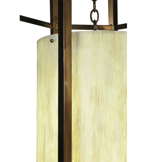 Meyda Lighting Cilindro 24" 4-Light Antique Copper Caged Pendant Light With Beige Shade Glass
